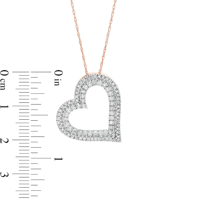 0.5 CT. T.W. Natural Diamond Double Row Tilted Heart Pendant in 10K Rose Gold