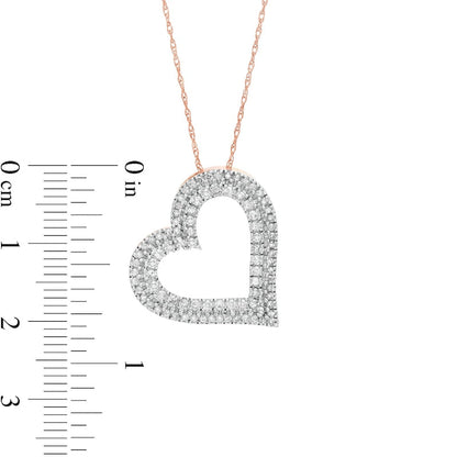 0.5 CT. T.W. Natural Diamond Double Row Tilted Heart Pendant in 10K Rose Gold