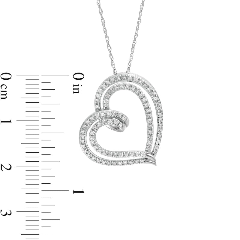 0.25 CT. T.W. Natural Diamond Double Row Tilted Ribbon Heart Pendant in 10K White Gold