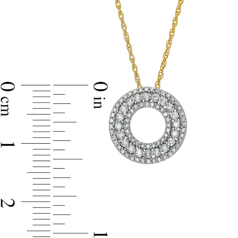 0.38 CT. T.W. Natural Diamond Multi-Row Circle Pendant in 10K Yellow Gold