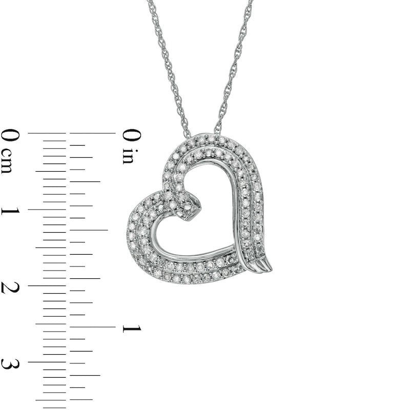 0.5 CT. T.W. Natural Diamond Double Row Tilted Ribbon Heart Pendant in 10K White Gold