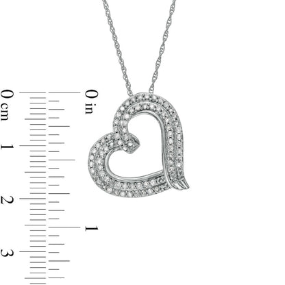 0.5 CT. T.W. Natural Diamond Double Row Tilted Ribbon Heart Pendant in 10K White Gold
