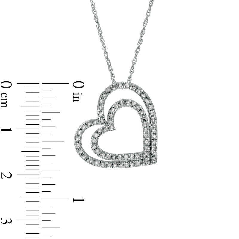 0.5 CT. T.W. Natural Diamond Tilted Double Heart Pendant in 10K White Gold