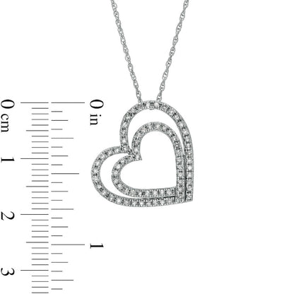 0.5 CT. T.W. Natural Diamond Tilted Double Heart Pendant in 10K White Gold
