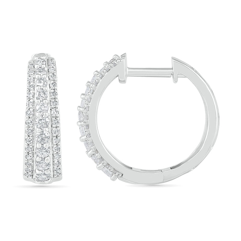 0.5 CT. T.W. Diamond Triple Row Hoop Earrings in 10K White Gold