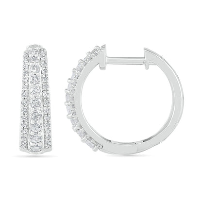 0.5 CT. T.W. Diamond Triple Row Hoop Earrings in 10K White Gold