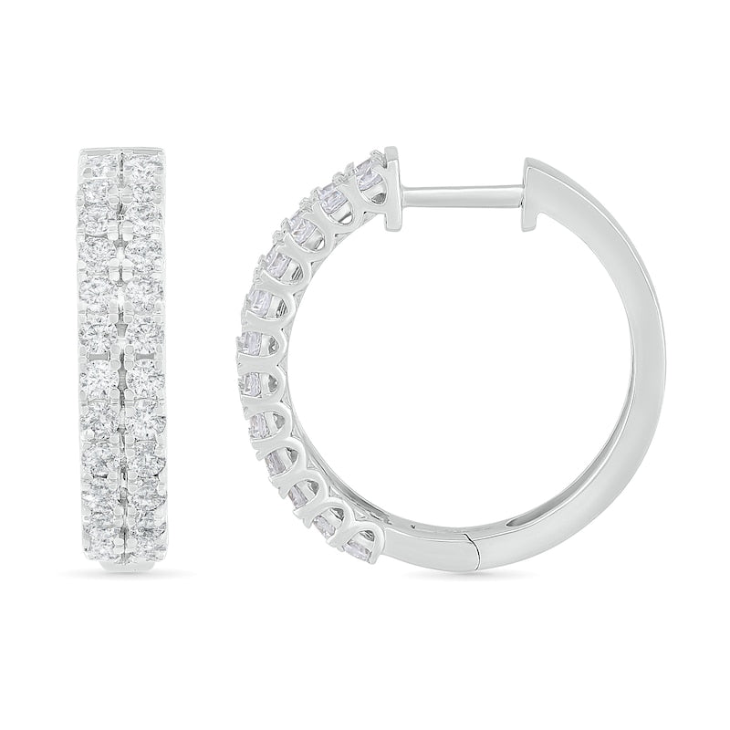 0.5 CT. T.W. Diamond Double Row Hoop Earrings in 10K White Gold