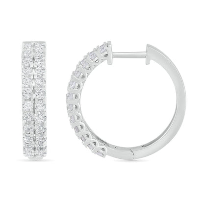 0.5 CT. T.W. Diamond Double Row Hoop Earrings in 10K White Gold