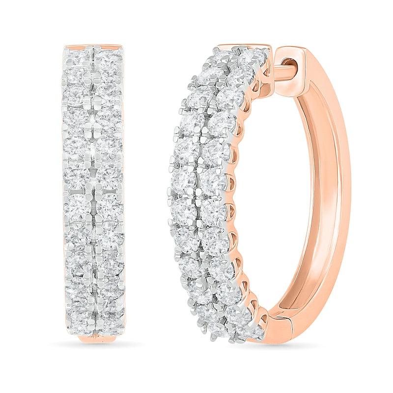 0.5 CT. T.W. Diamond Double Row Hoop Earrings in 10K Rose Gold