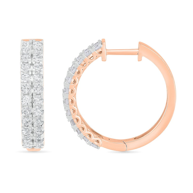 0.5 CT. T.W. Diamond Double Row Hoop Earrings in 10K Rose Gold