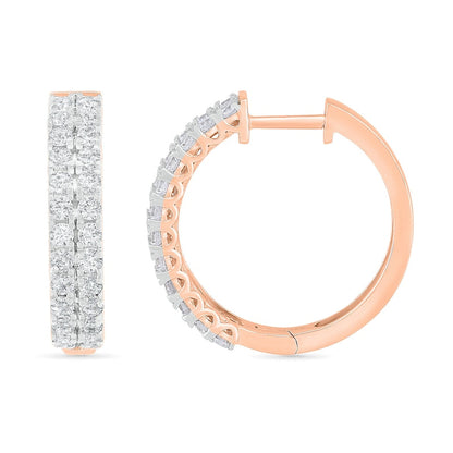 0.5 CT. T.W. Diamond Double Row Hoop Earrings in 10K Rose Gold