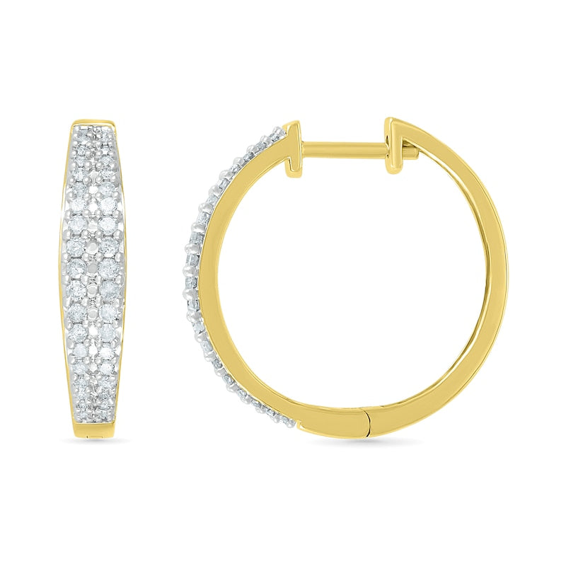 0.5 CT. T.W. Diamond Double Row Hoop Earrings in 10K Gold