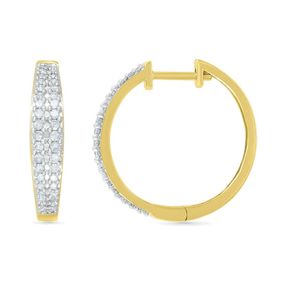 0.5 CT. T.W. Diamond Double Row Hoop Earrings in 10K Gold