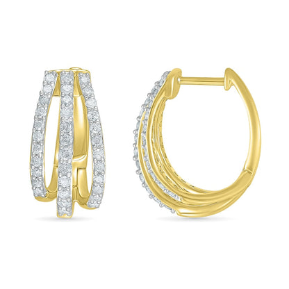 1 CT. T.W. Diamond Split Triple Row Hoop Earrings in 10K Gold