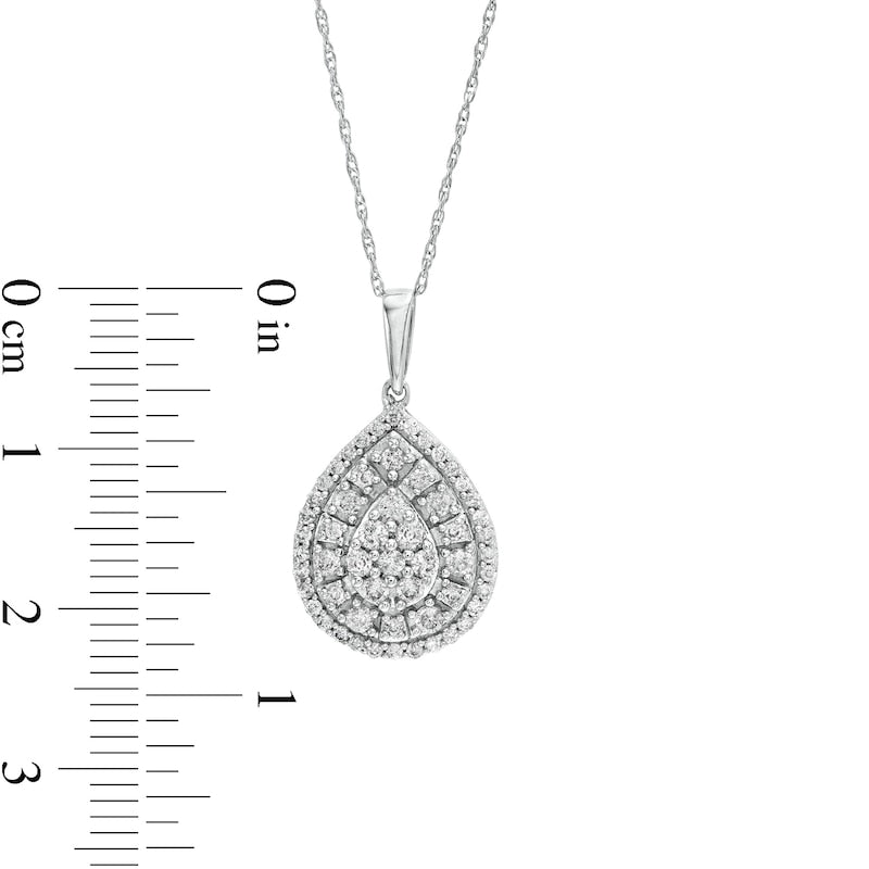 0.5 CT. T.W. Composite Pear-Shaped Natural Diamond Double Frame Pendant in 10K White Gold