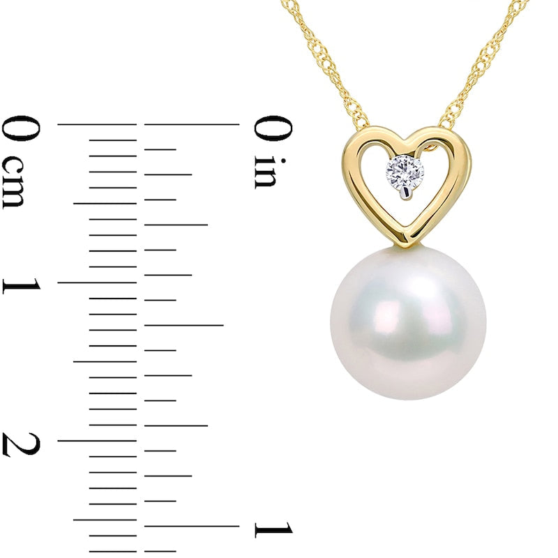 9.5-10.0mm Cultured Freshwater Pearl and 0.05 CT. T.W. Natural Diamond Heart Pendant in 10K Yellow Gold