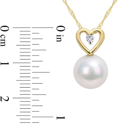 9.5-10.0mm Cultured Freshwater Pearl and 0.05 CT. T.W. Natural Diamond Heart Pendant in 10K Yellow Gold