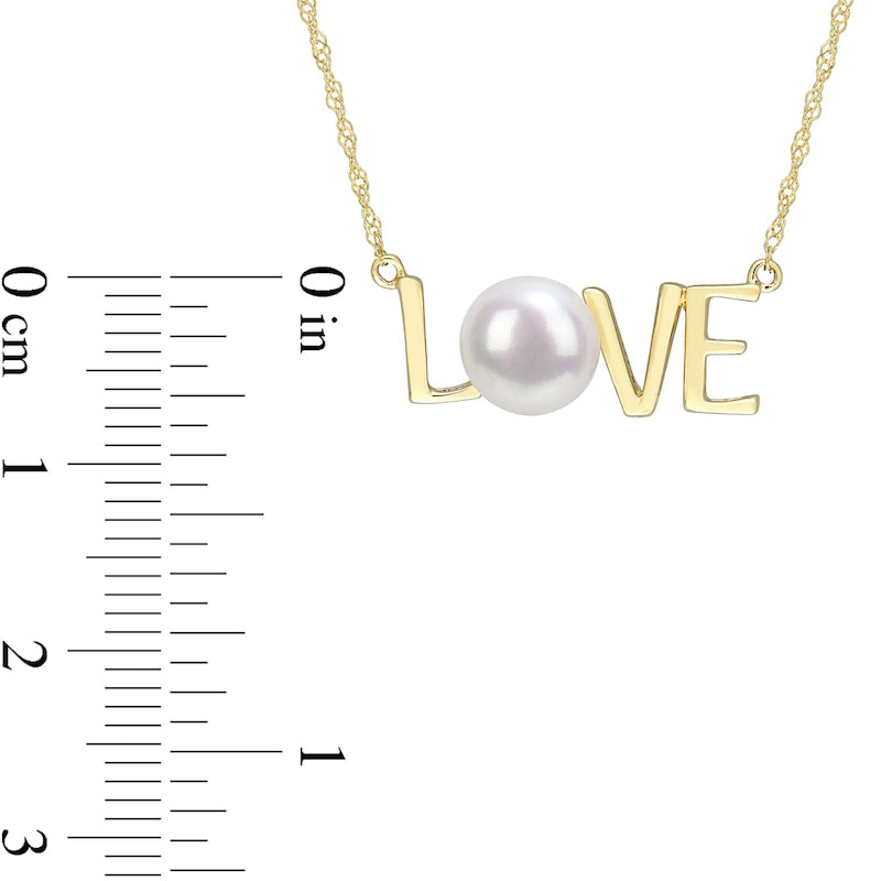7.0-7.5mm Cultured Freshwater Pearl LOVE" Necklace in 10K Yellow Gold - 17""