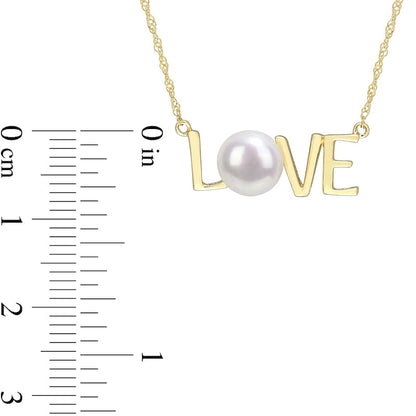 7.0-7.5mm Cultured Freshwater Pearl LOVE" Necklace in 10K Yellow Gold - 17""