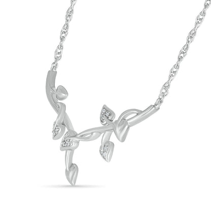 Natural Diamond Accent Y" Leaf Branch Necklace in Sterling Silver"