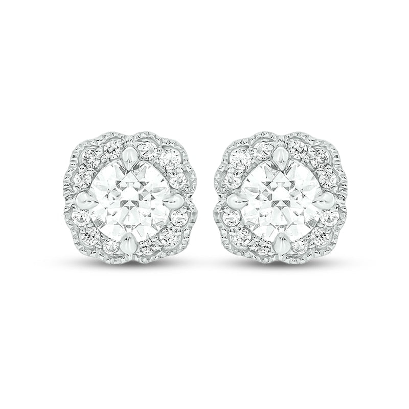 0.5 CT. T.W. Diamond Flower Frame Vintage-Style Stud Earrings in 10K White Gold (I/I2)