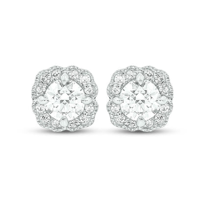 0.5 CT. T.W. Diamond Flower Frame Vintage-Style Stud Earrings in 10K White Gold (I/I2)