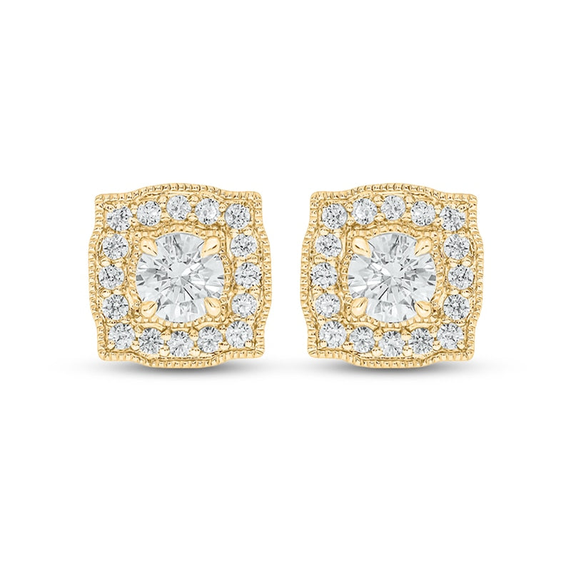 1 CT. T.W. Diamond Cushion Frame Stud Earrings in 10K Gold (I/I2)