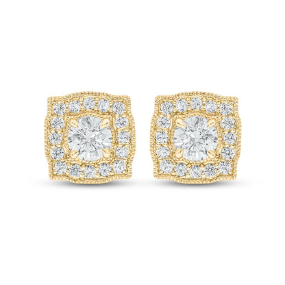 1 CT. T.W. Diamond Cushion Frame Stud Earrings in 10K Gold (I/I2)
