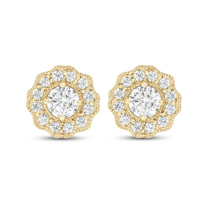 0.75 CT. T.W. Diamond Frame Vintage-Style Scallop Edge Stud Earrings in 10K Gold (I/I2)