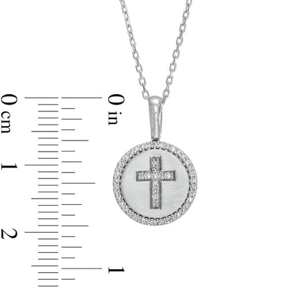 0.2 CT. T.W. Natural Diamond Frame Cross in Circle Pendant in Sterling Silver