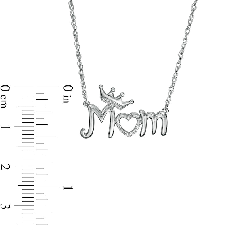 0.05 CT. T.W. Natural Diamond Crowned Mom" with Heart Necklace in Sterling Silver"