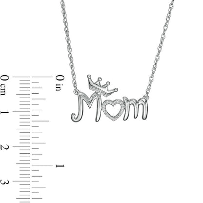 0.05 CT. T.W. Natural Diamond Crowned Mom" with Heart Necklace in Sterling Silver"