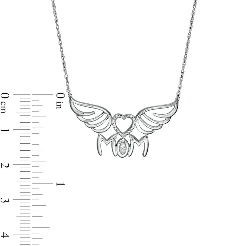 Natural Diamond Accent MOM" Heart Wings Necklace in Sterling Silver"