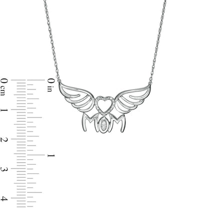 Natural Diamond Accent MOM" Heart Wings Necklace in Sterling Silver"