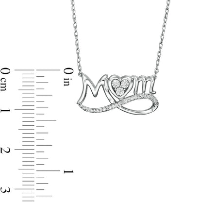 0.05 CT. T.W. Natural Diamond Looped MOM" and Heart Trio Necklace in Sterling Silver"