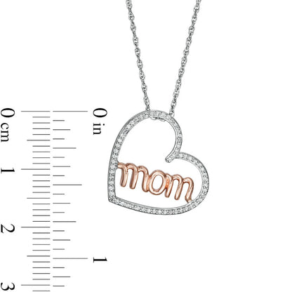 0.17 CT. T.W. Natural Diamond mom" in Tilted Heart Pendant in Sterling Silver and 10K Rose Gold"