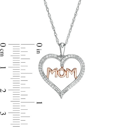 0.2 CT. T.W. Natural Diamond MOM" in Heart Pendant in Sterling Silver and 10K Rose Gold"