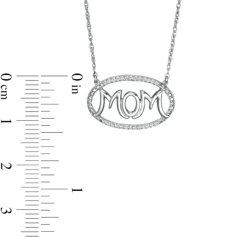 0.07 CT. T.W. Natural Diamond MOM" Oval Outline Necklace in Sterling Silver"
