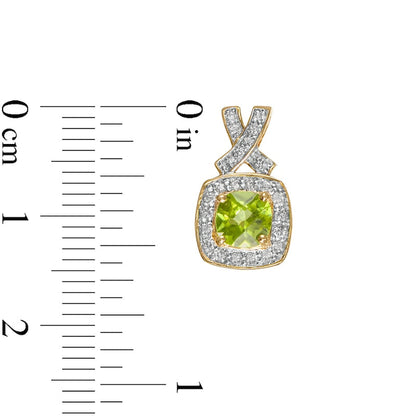 5.0mm Cushion-Cut Peridot and 0.25 CT. T.W. Diamond Frame X" Drop Earrings in 14K Gold"