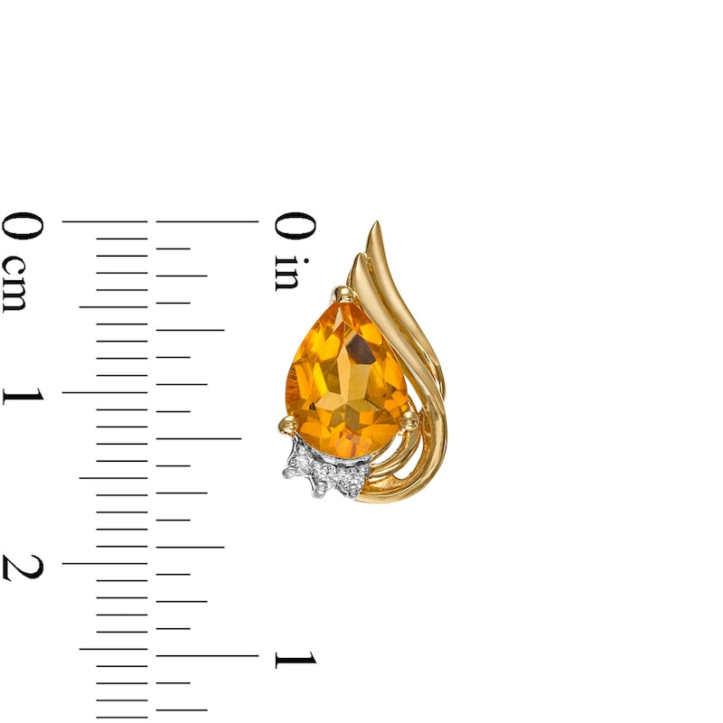 Pear-Shaped Citrine and 0.05 CT. T.W. Diamond Flame Stud Earrings in 10K Gold
