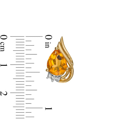 Pear-Shaped Citrine and 0.05 CT. T.W. Diamond Flame Stud Earrings in 10K Gold