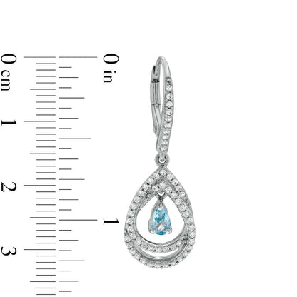 Pear-Shaped Swiss Blue Topaz and White Lab-Created Sapphire Double Loop Open Frame Teardrop Earrings in Sterling Silver