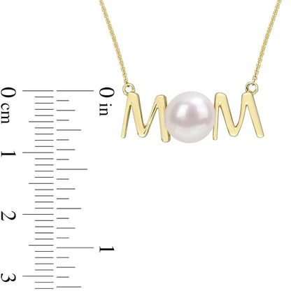 7.0-7.5mm Cultured Freshwater Pearl MOM" Necklace in 10K Yellow Gold - 17""