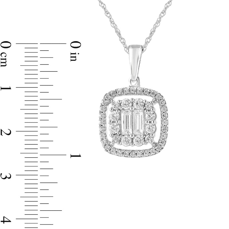 0.5 CT. T.W. Composite Natural Diamond Cushion-Shaped Frame Pendant in 10K White Gold