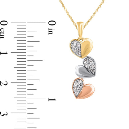 0.17 CT. T.W. Natural Diamond Heart Trio Pendant in 10K Tri-Tone Gold