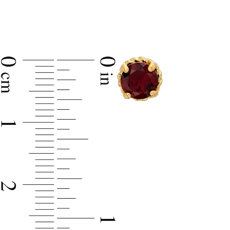 6.0mm Garnet Solitaire Rope-Textured Frame Stud Earrings in Sterling Silver and 10K Gold