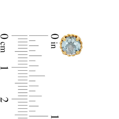 6.0mm Aquamarine Solitaire Rope-Textured Frame Stud Earrings in Sterling Silver and 10K Gold