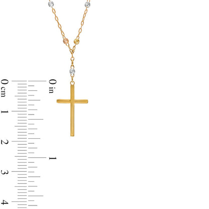 Cross and Brilliance Bead Station Y" Necklace in 10K Tri-Tone Gold - 17""