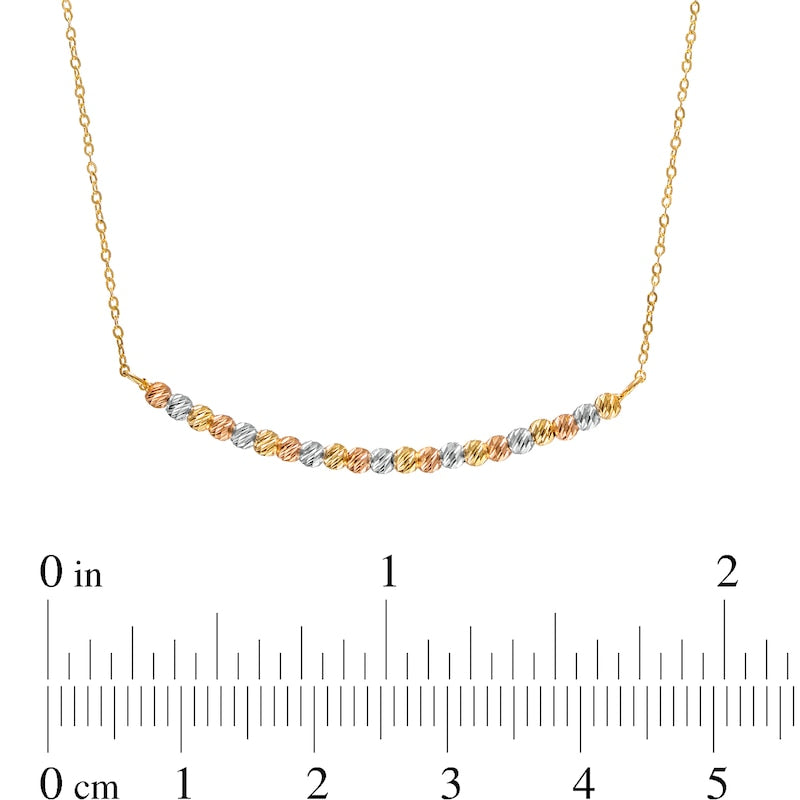 Natural Diamond-Cut Bead Alternating Curved Bar Necklace in 14K Tri-Tone Gold - 17
