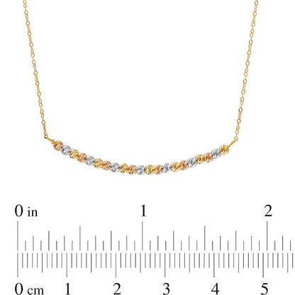 Natural Diamond-Cut Bead Alternating Curved Bar Necklace in 14K Tri-Tone Gold - 17